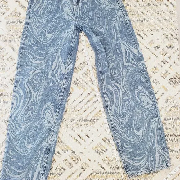 Urban Outfitters BDG Blue Laser Swirl Print Bow Jean Boyfriend Wide Leg SZ 27x32 - Picture 13 of 15